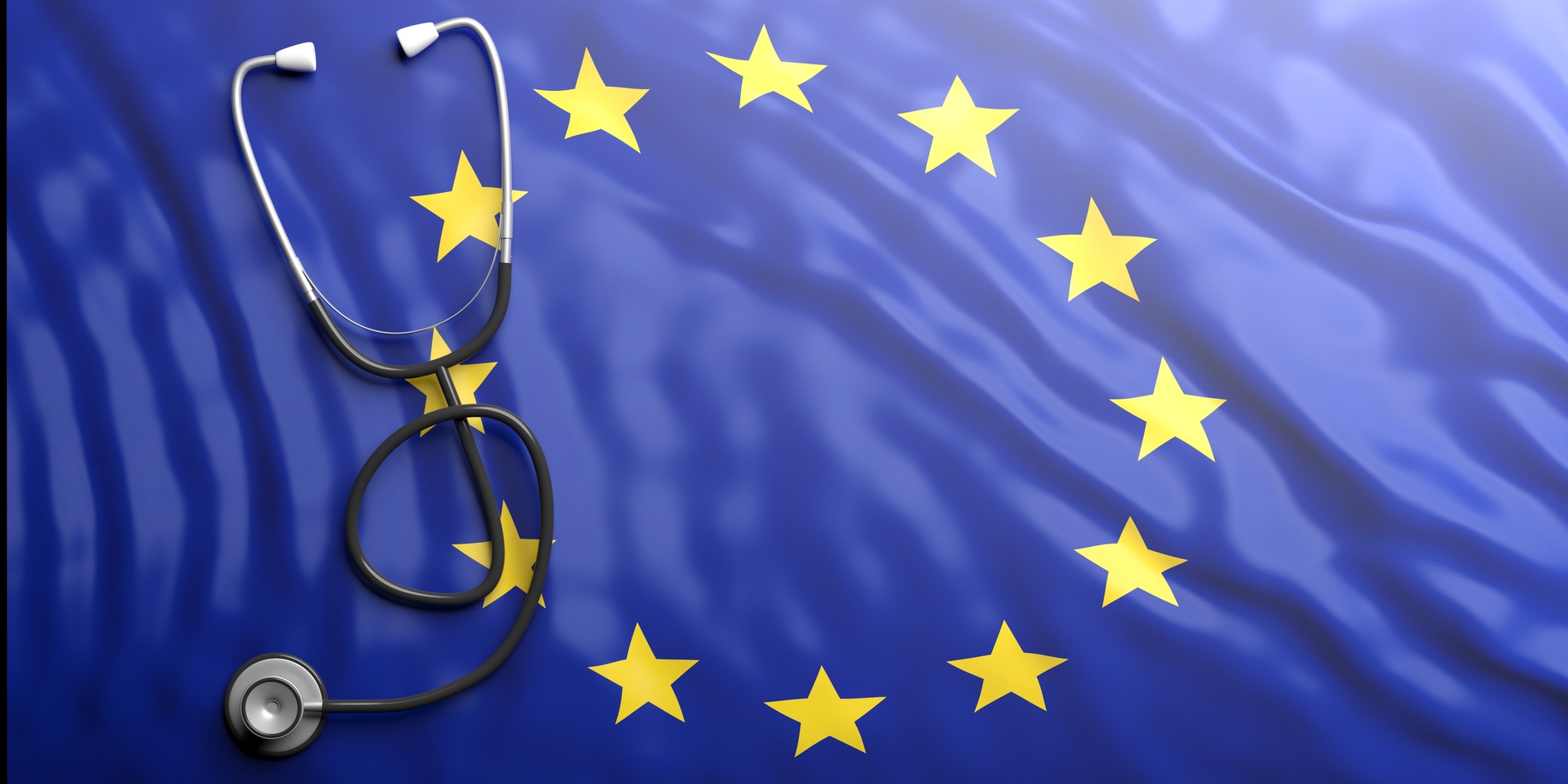 Stethoscope on European Union flag, 3d illustration